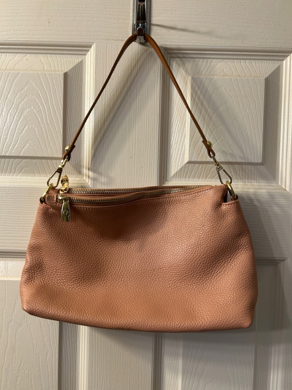 Valentina Pebbled Shoulder Bag in Dusty Rose with Gold Hardware